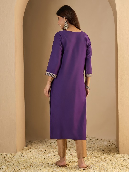 Royal Purple Embroidered Silk Blend Elegant Kurti — alternate view