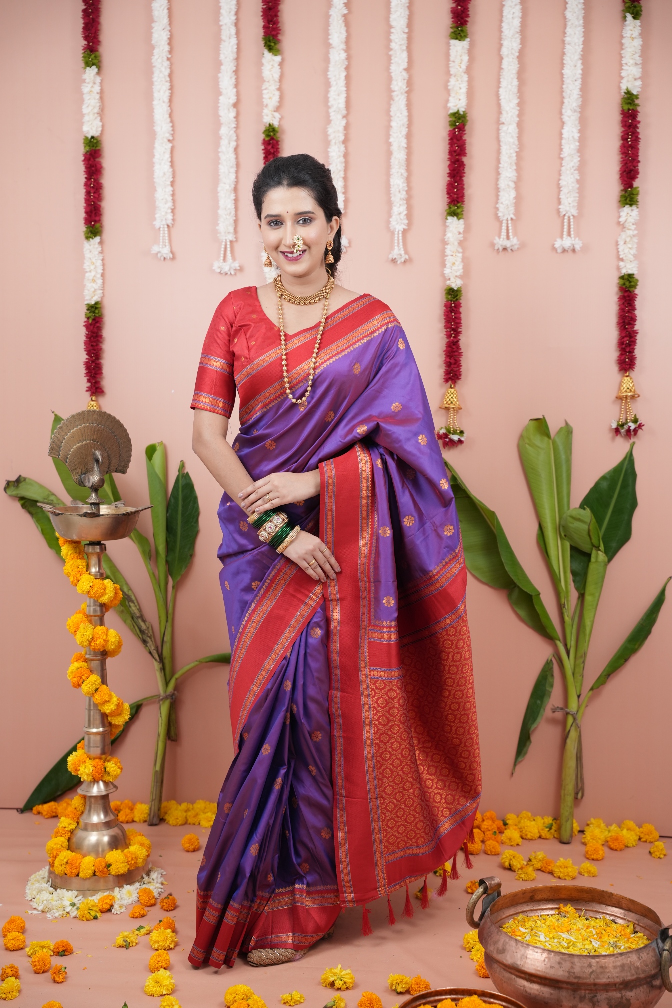 Royal Purple Red Celebration Saree
