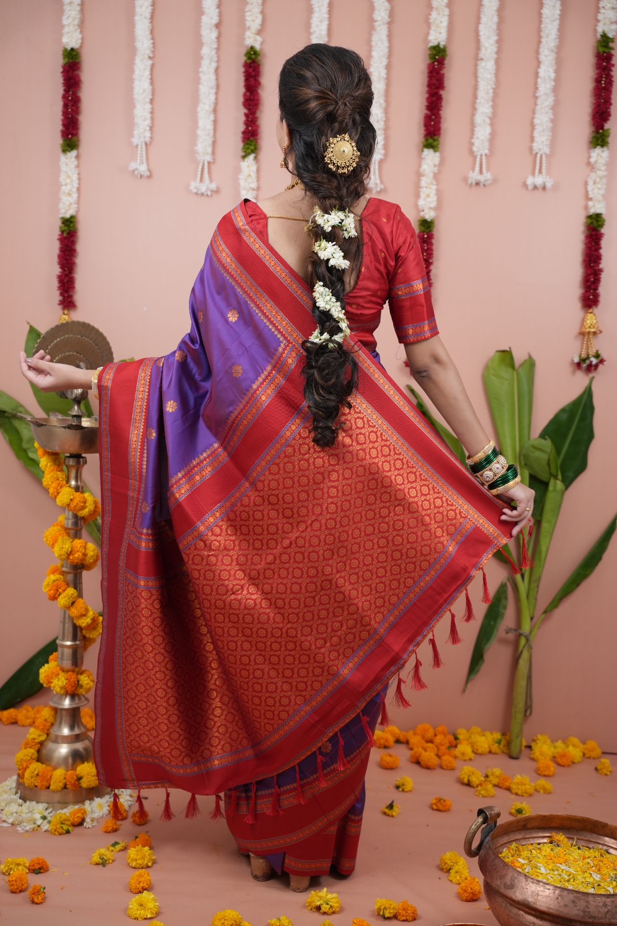Royal Purple Red Celebration Saree — alternate view