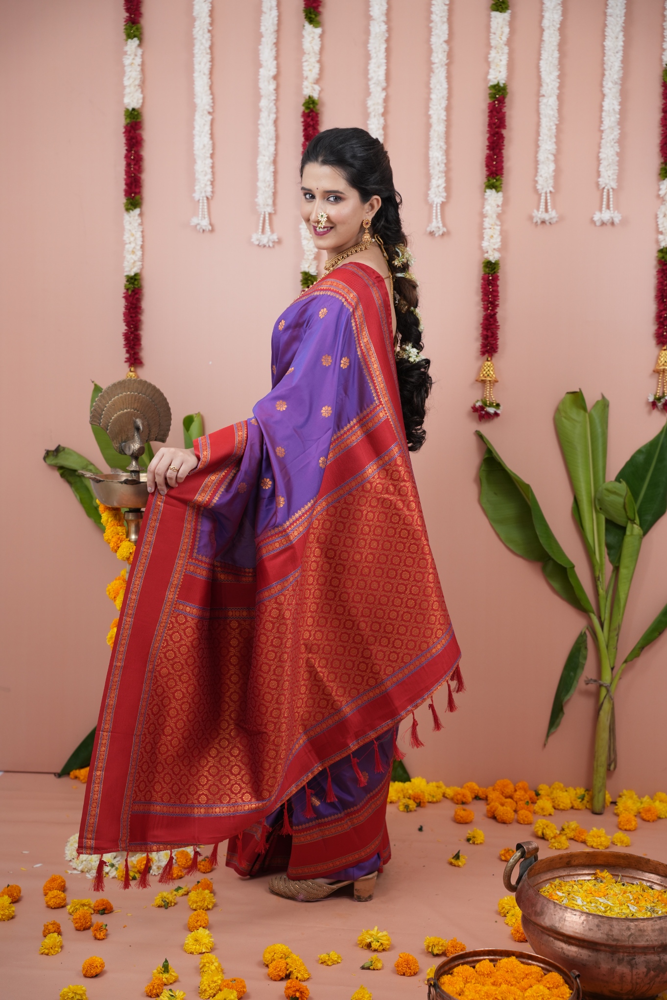 Royal Purple Red Celebration Saree