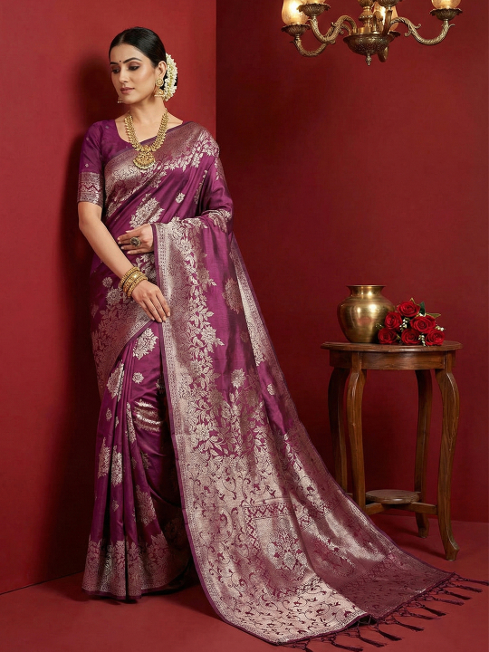 Royal Purple Woven Jari Silk Blend Party Wear Saree