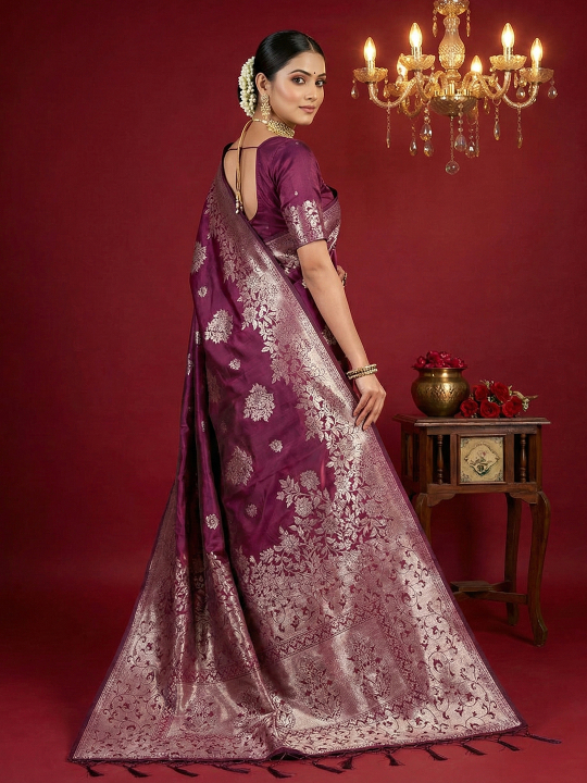 Royal Purple Woven Jari Silk Blend Party Wear Saree — alternate view
