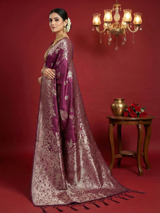 Royal Purple Woven Jari Silk Blend Party Wear Saree