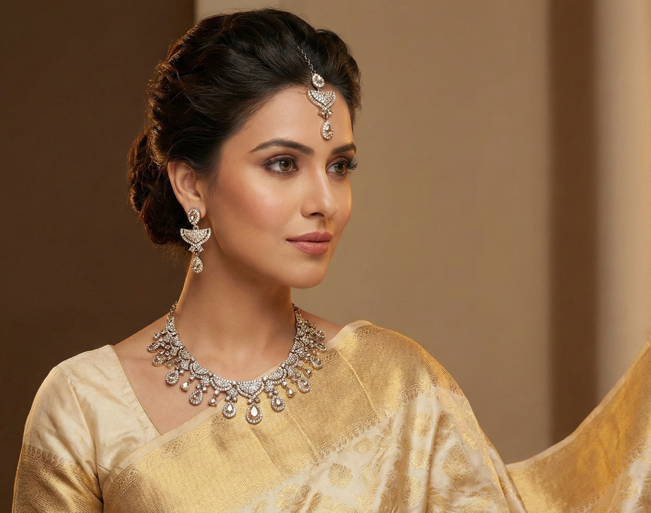 Royal White American Diamond Bridal Necklace Set