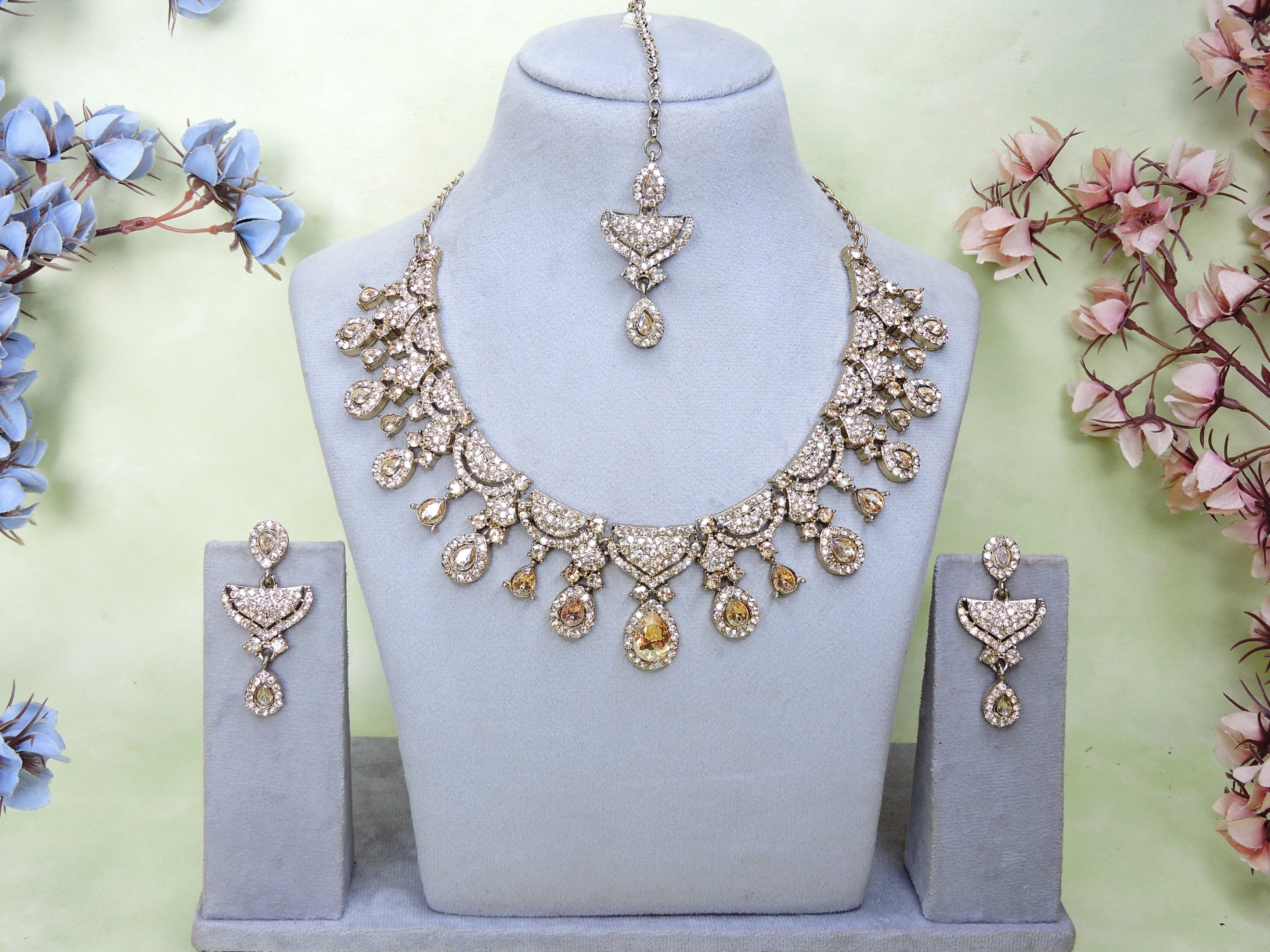 Royal White American Diamond Bridal Necklace Set — alternate view