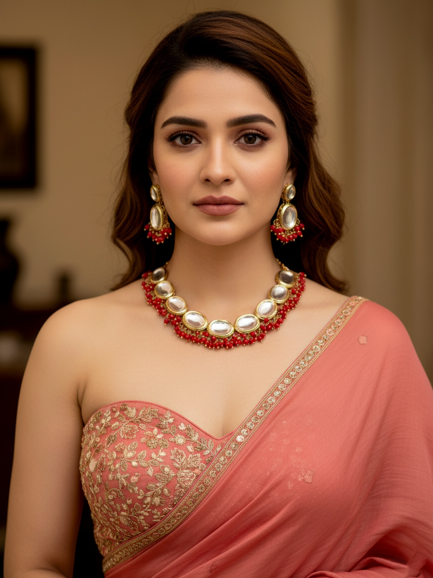 Ruby Red Kundan Beaded Necklace Set