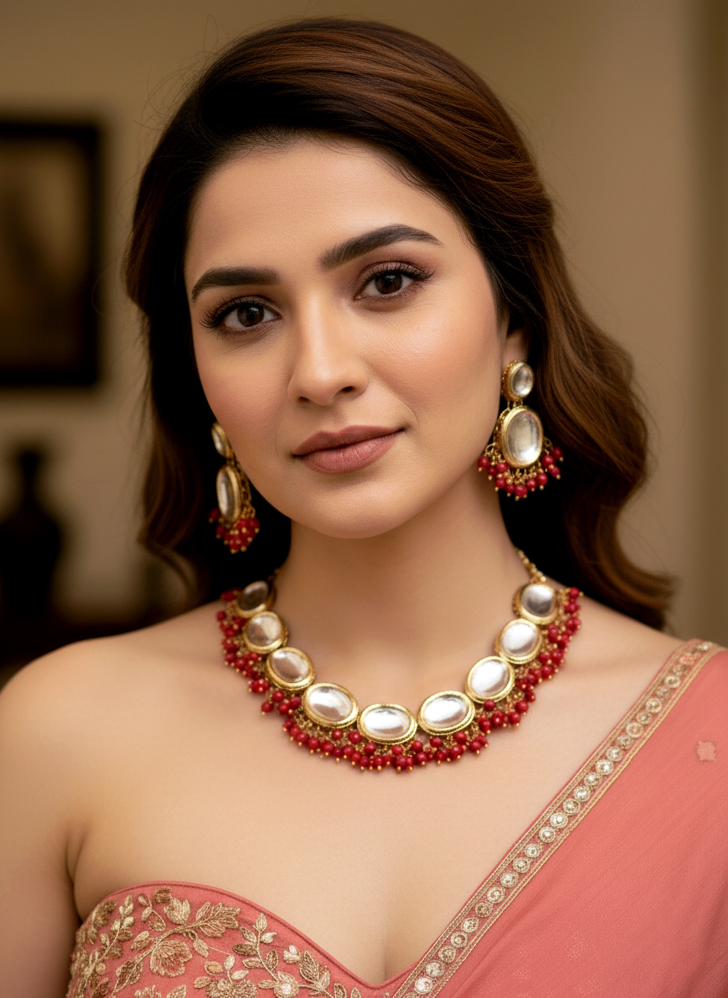 Ruby Red Kundan Beaded Necklace Set