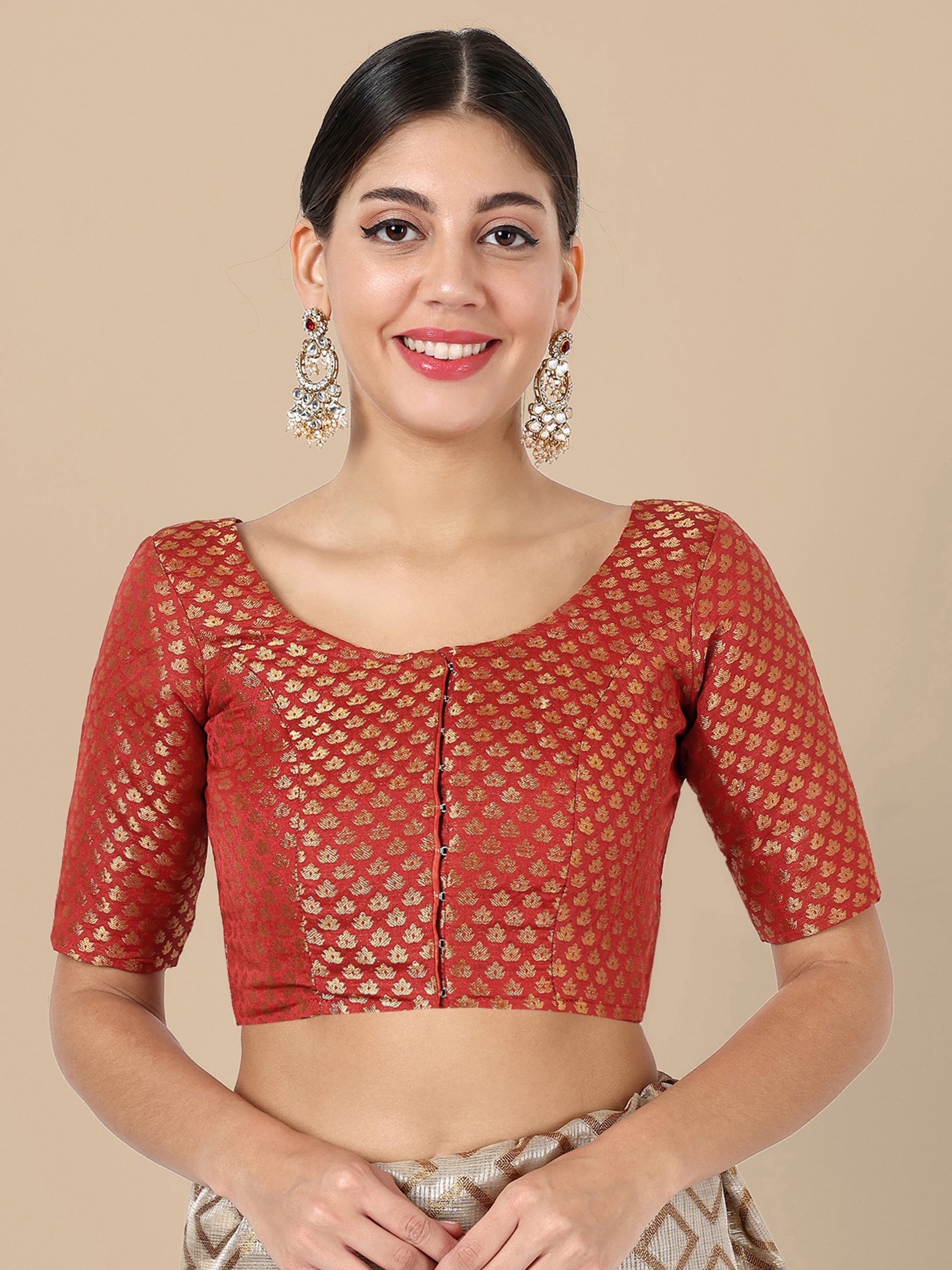 Rust Banarasi Silk Jacquard Readymade Blouse