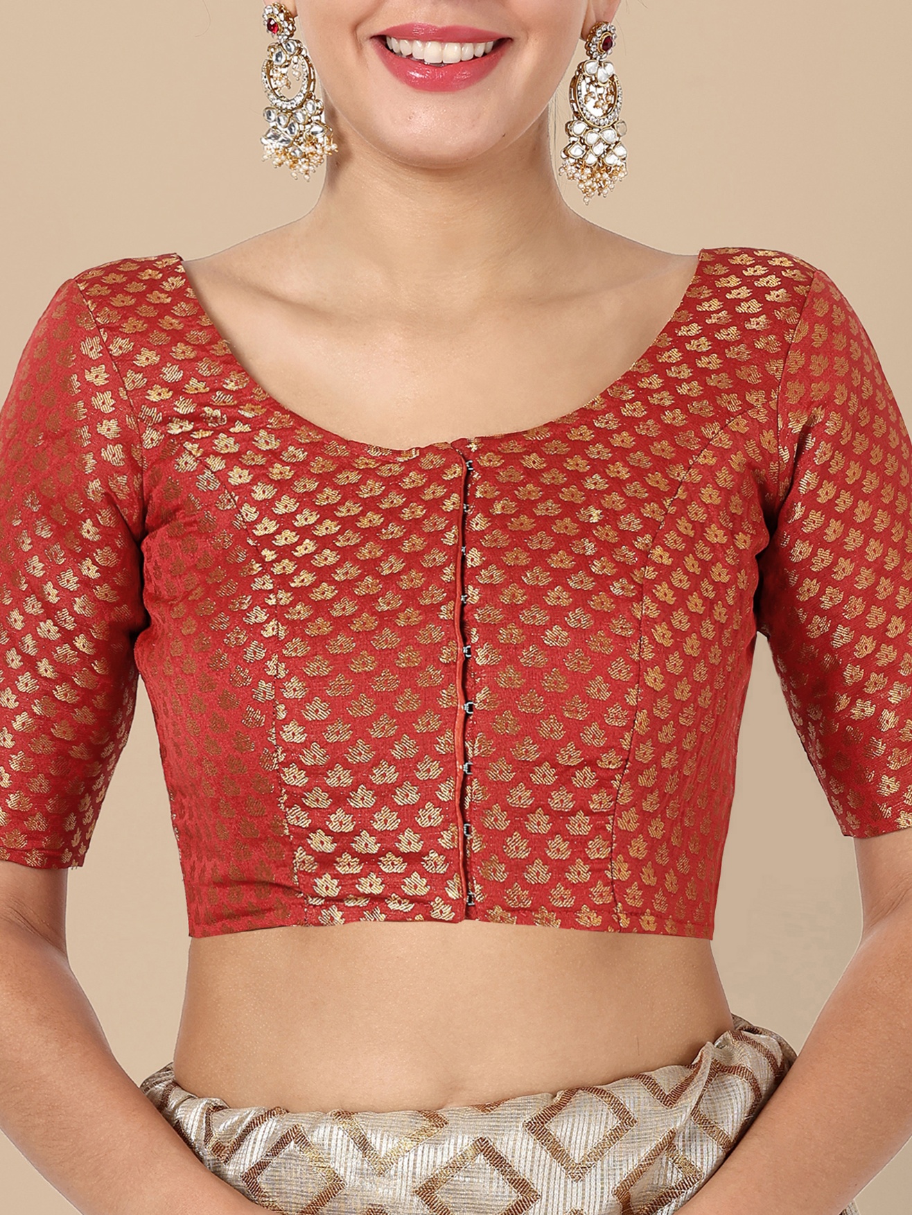 Rust Banarasi Silk Jacquard Readymade Blouse
