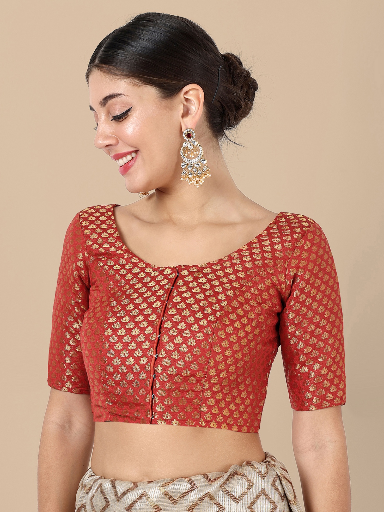 Rust Banarasi Silk Jacquard Readymade Blouse