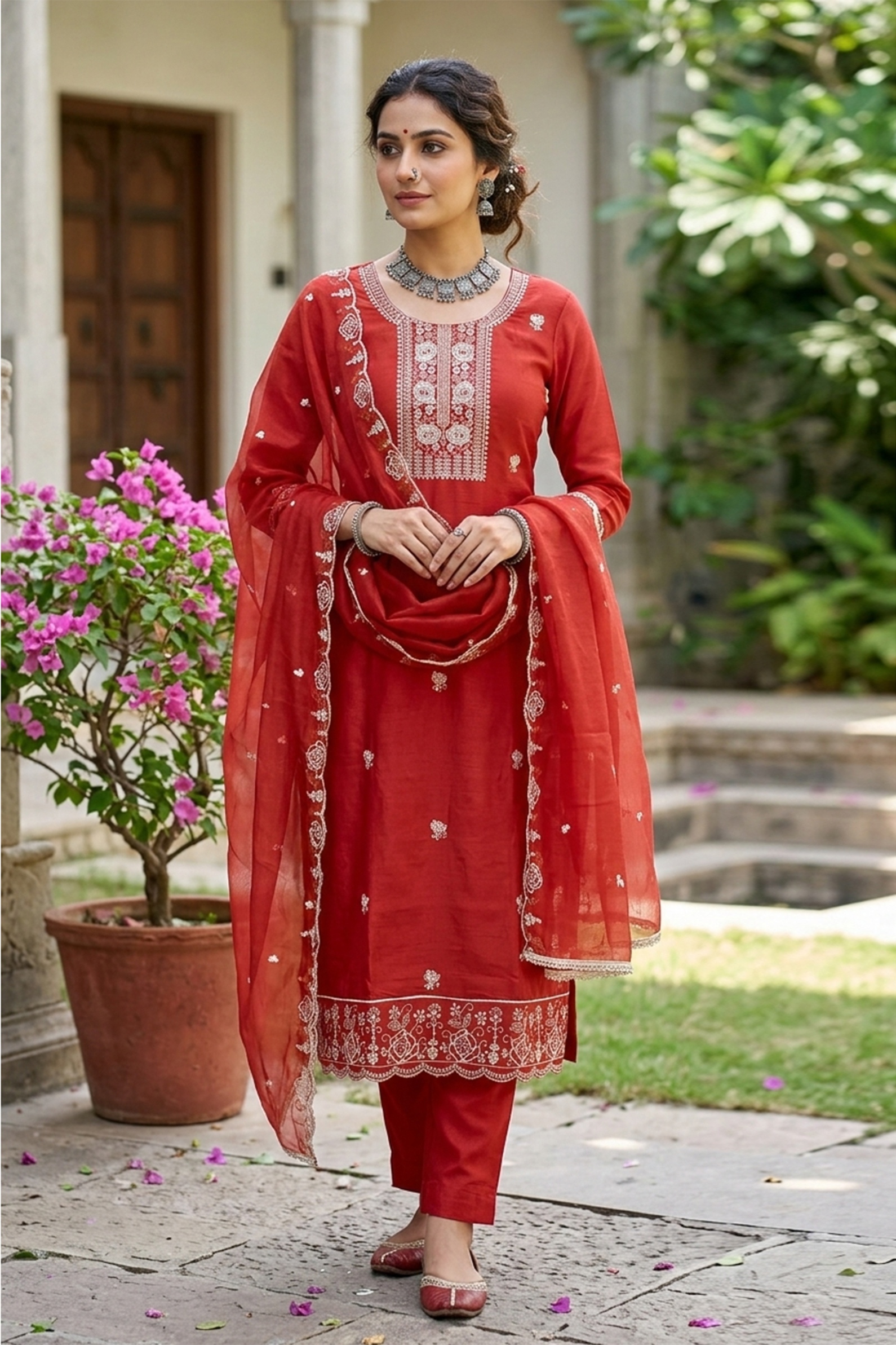 Rust Classic Embroidered Straight Salwar Suit