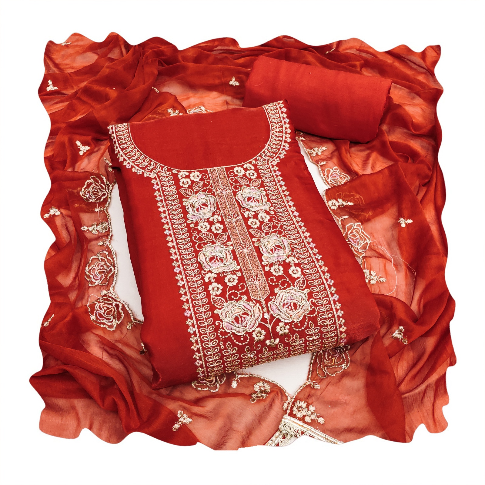 Rust Classic Embroidered Straight Salwar Suit — alternate view