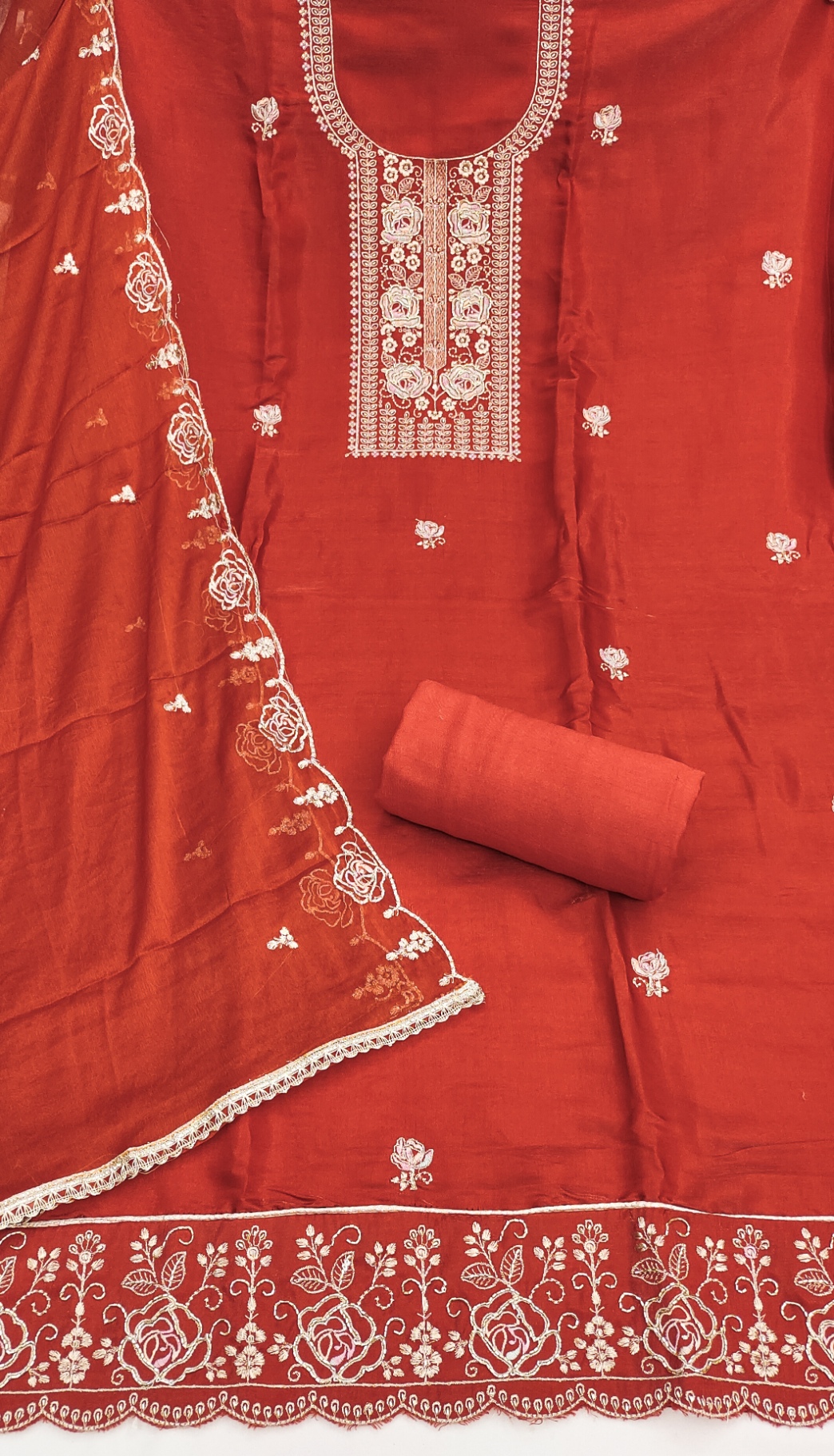 Rust Classic Embroidered Straight Salwar Suit