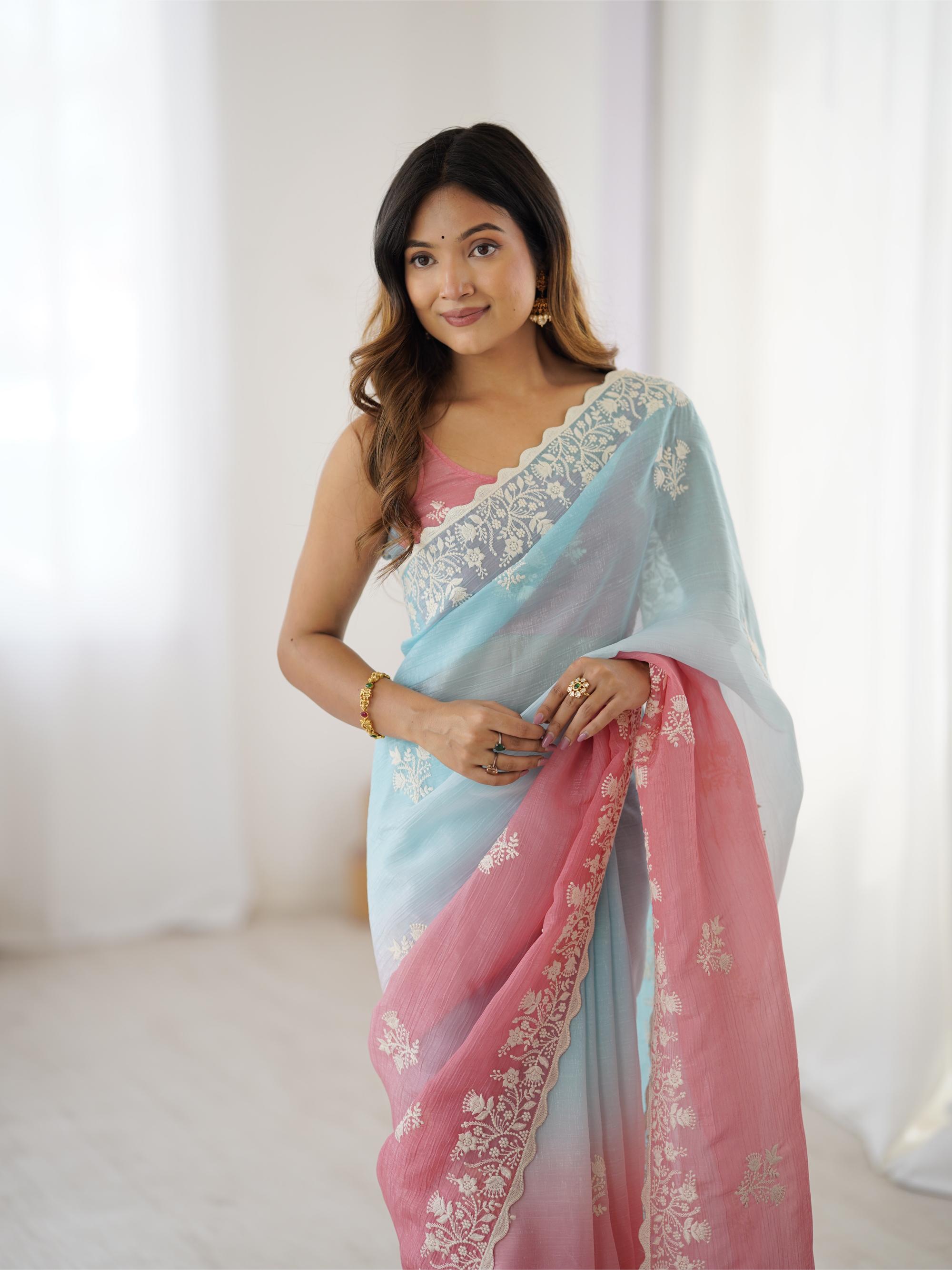 Rust Crunchy Silk Saree