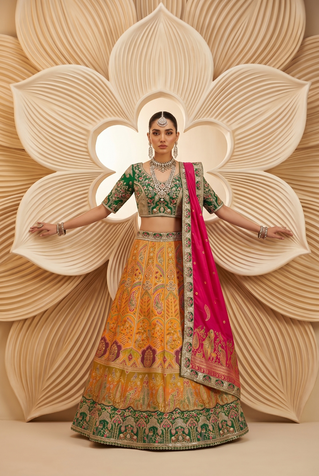 Rust Cutwork Banarasi Silk Lehenga Choli