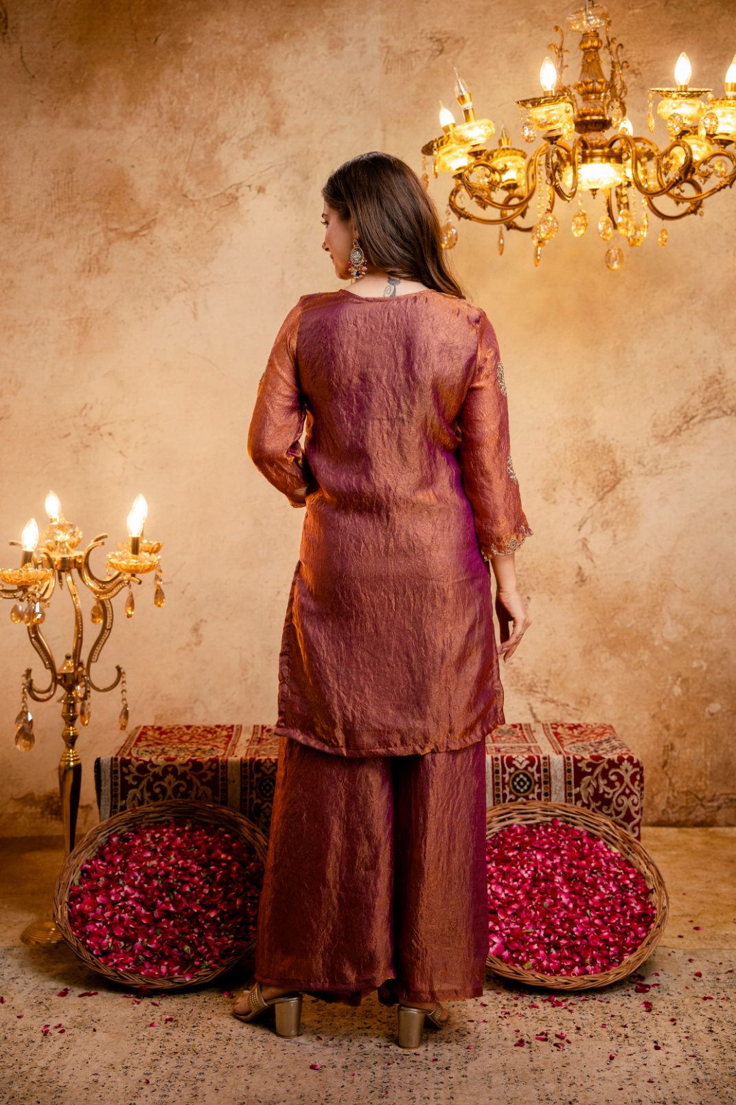 Rust Designer Embroidery Work Fendy Palazzo Suit — alternate view