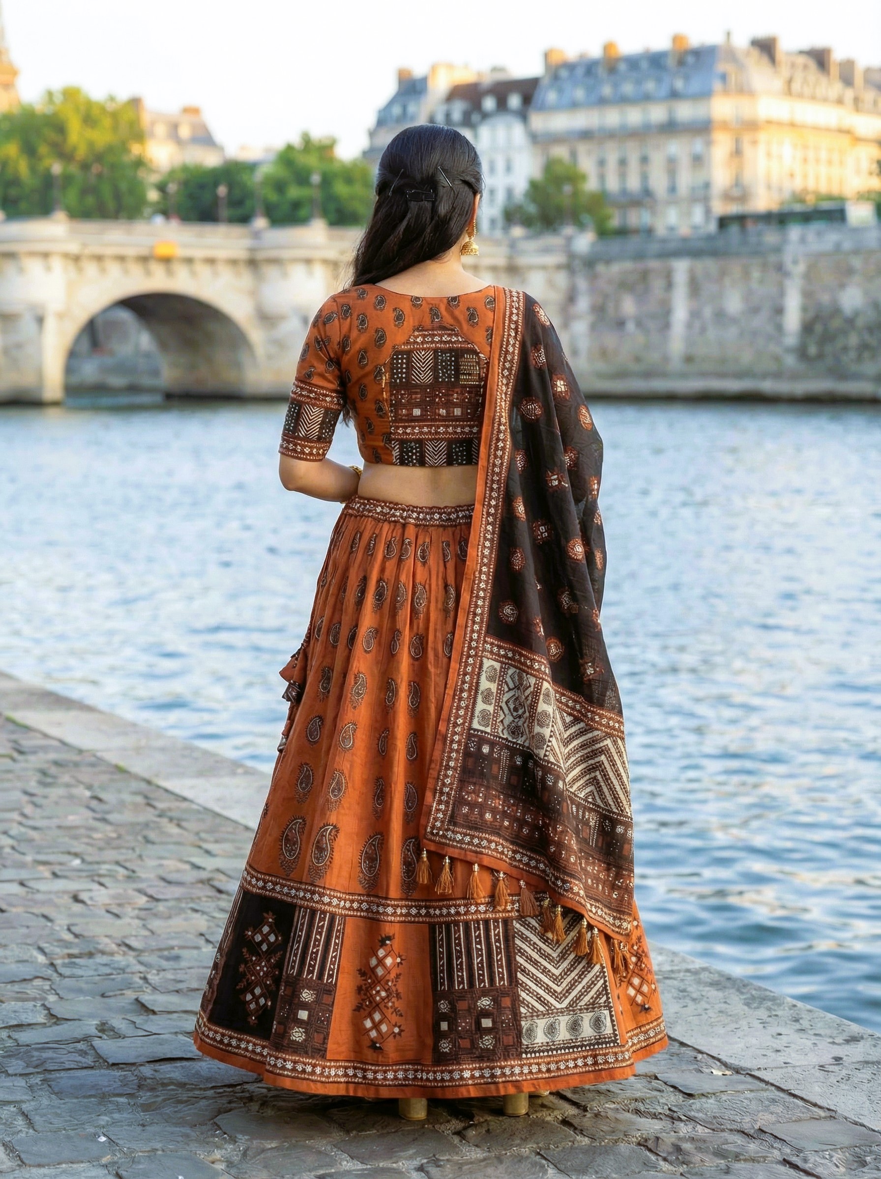 Rust Designer Printed Cotton Rayon Lehenga Choli — alternate view