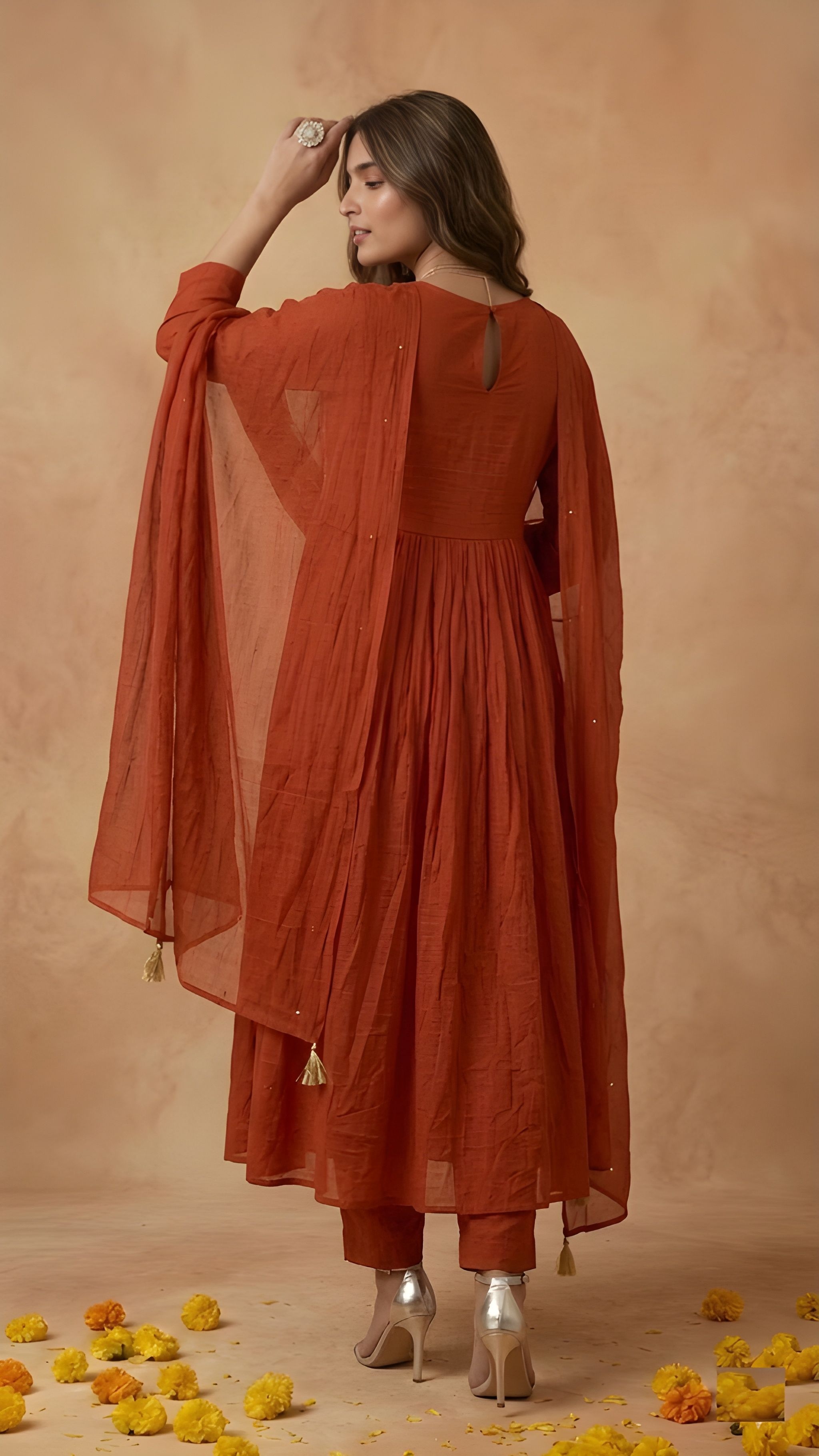 Rust Embroidery Work Cambric Cotton Salwar Suit — alternate view