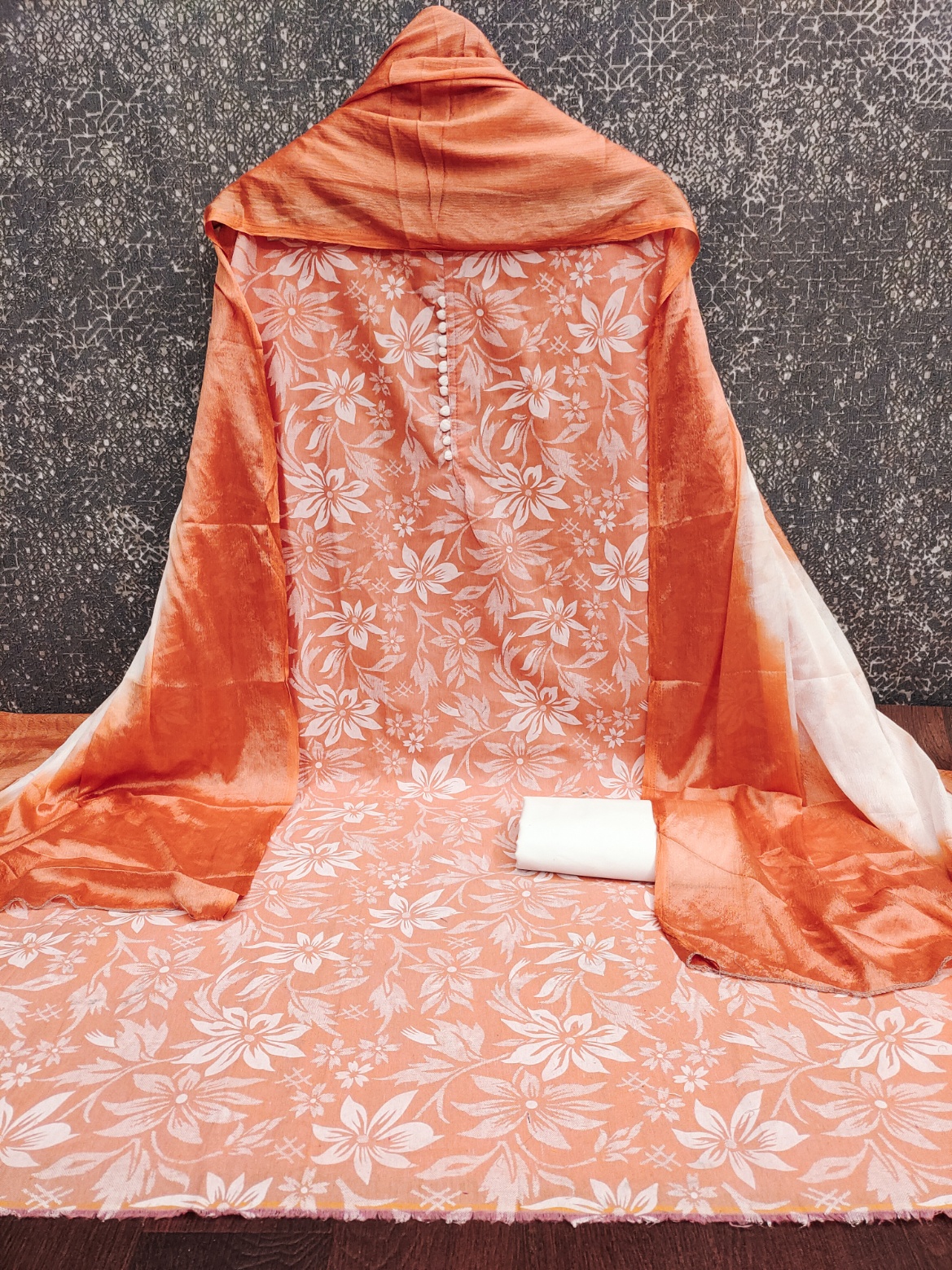 Rust Floral Digital Print Cotton Straight Salwar Suit — alternate view