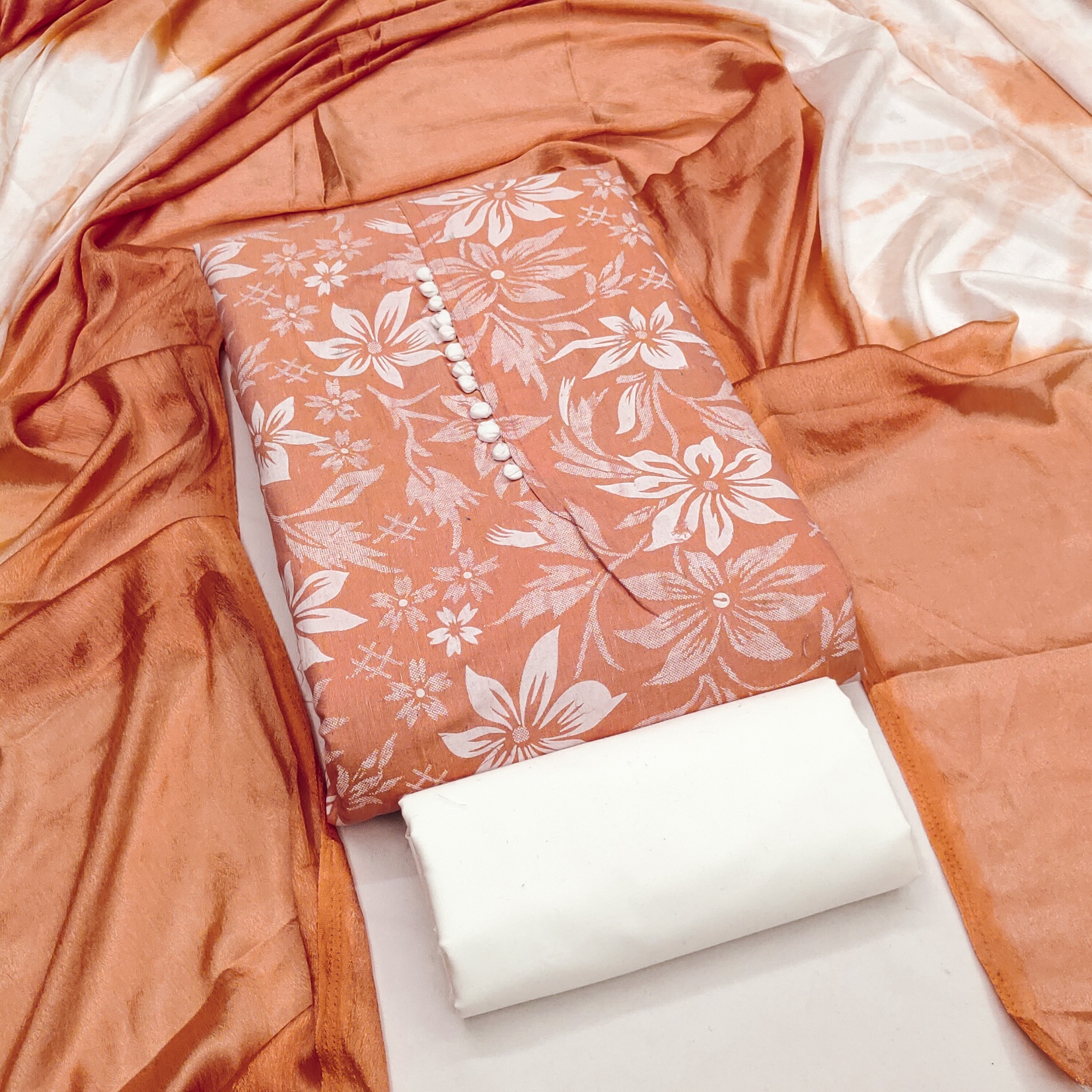Rust Floral Digital Print Cotton Straight Salwar Suit
