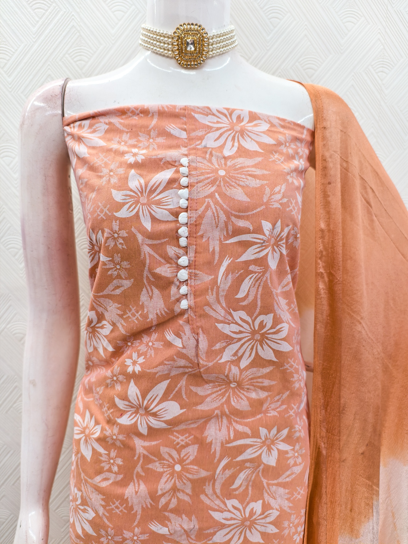 Rust Floral Digital Print Cotton Straight Salwar Suit