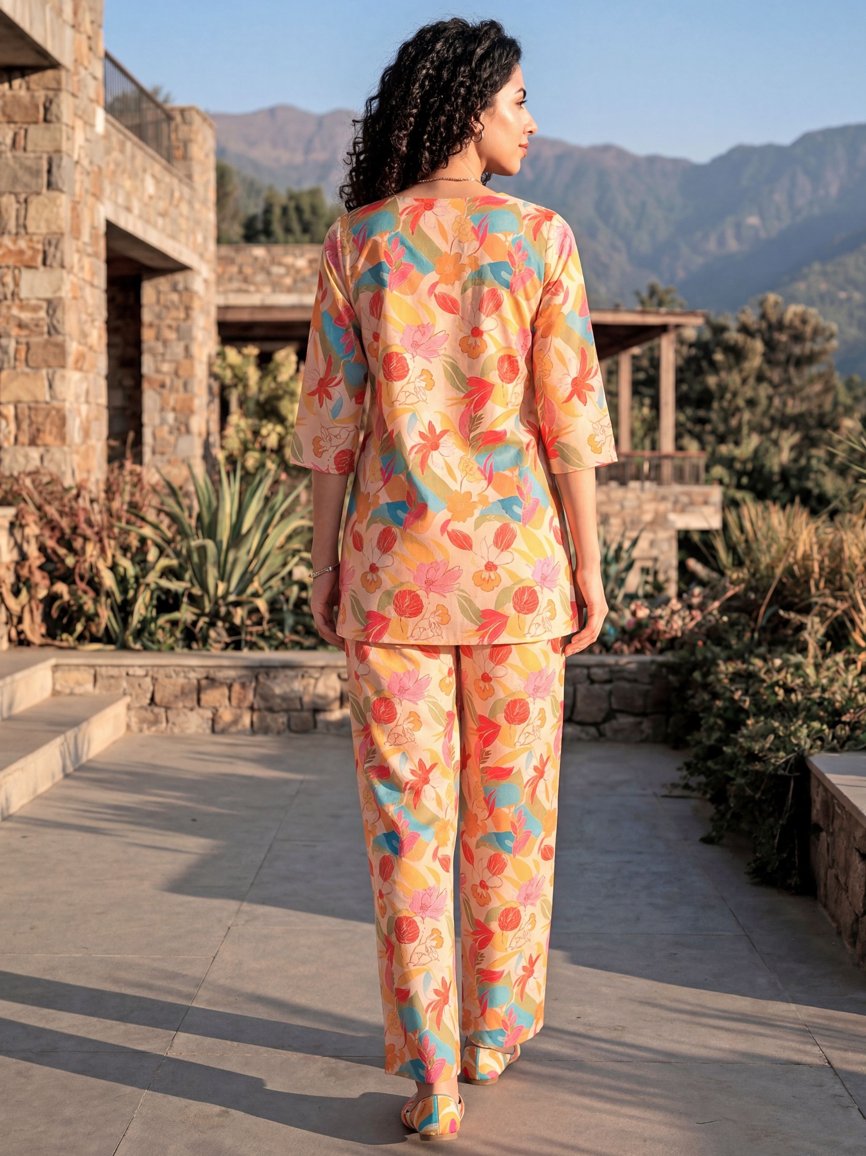 Rust Floral Digital Print Rayon Blend Co-Ord Set — alternate view