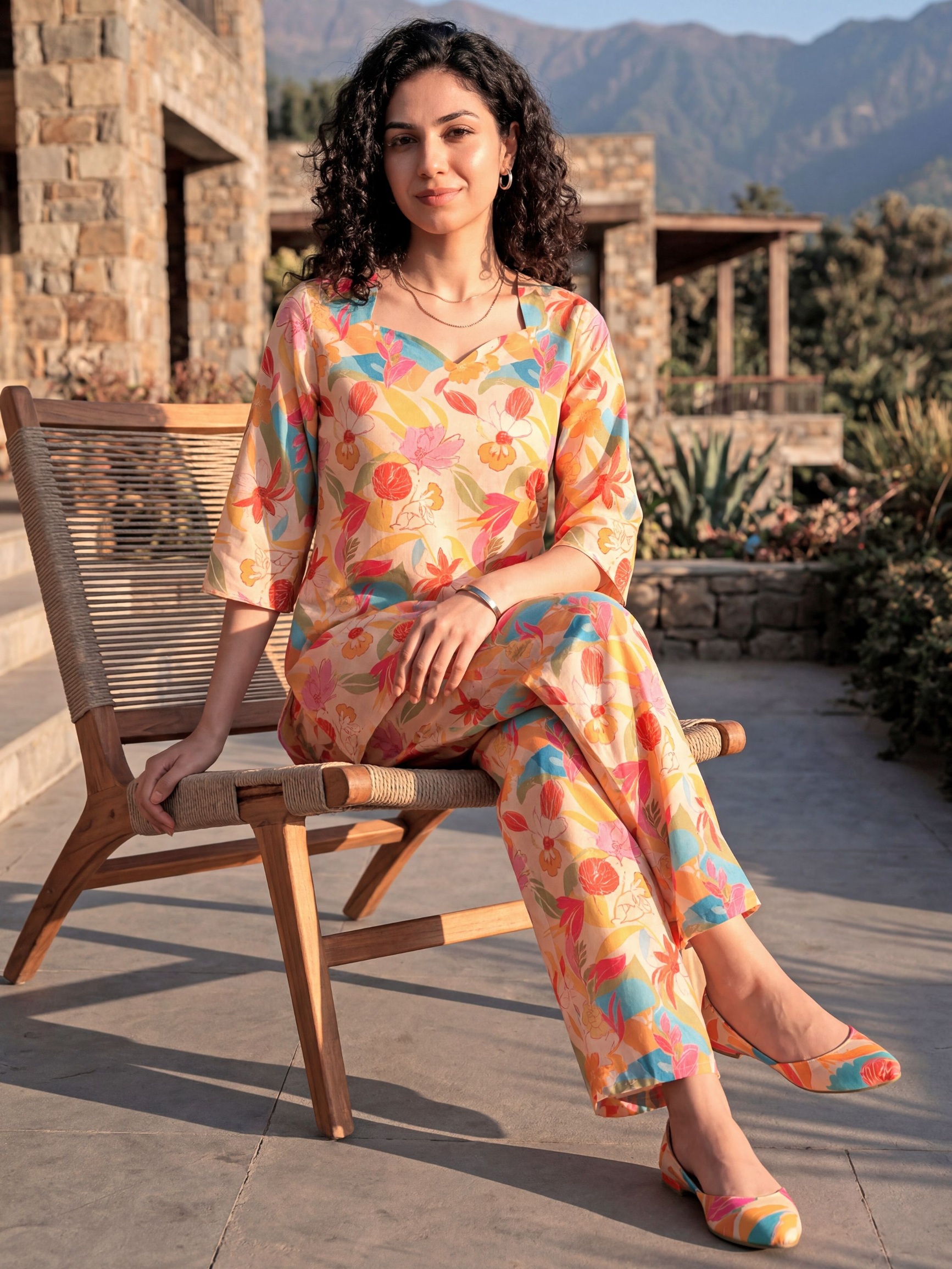 Rust Floral Digital Print Rayon Blend Co-Ord Set