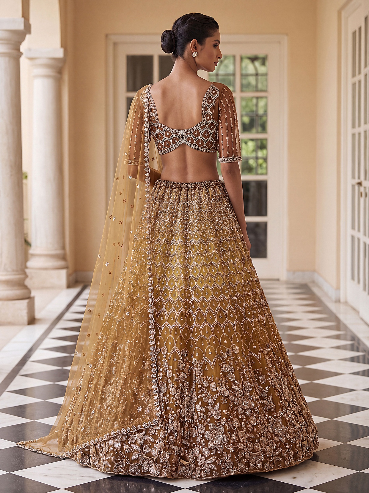 Rust Floral Embroidered Net Lehenga Choli — alternate view