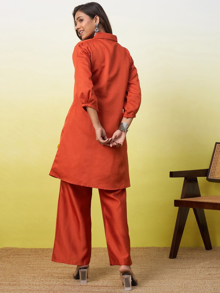 Rust Floral Embroidered Viscose Rayon Co-Ord Set — alternate view