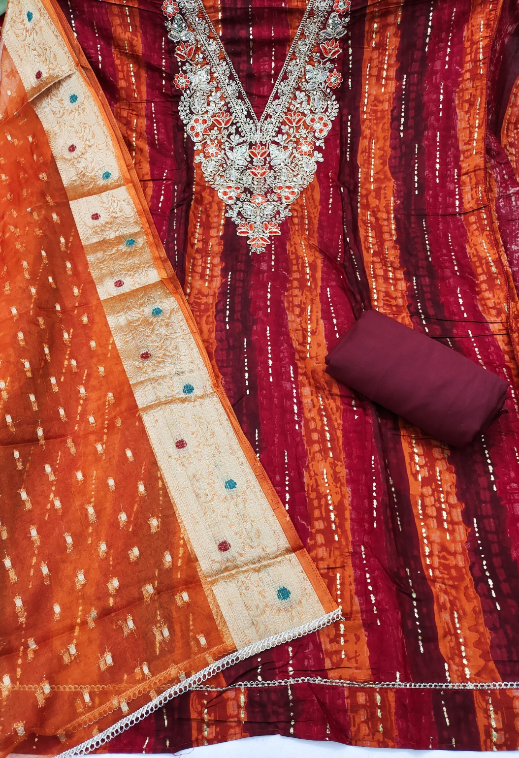 Rust Floral Hand Work Modal Cotton Straight Suit — alternate view