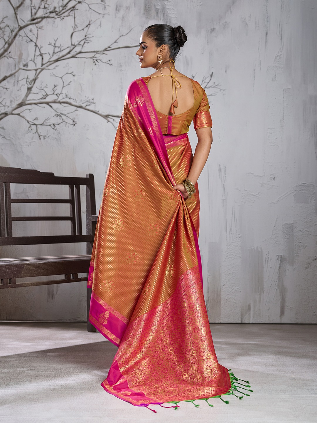 Rust Floral Woven Work Silk Saree — alternate view