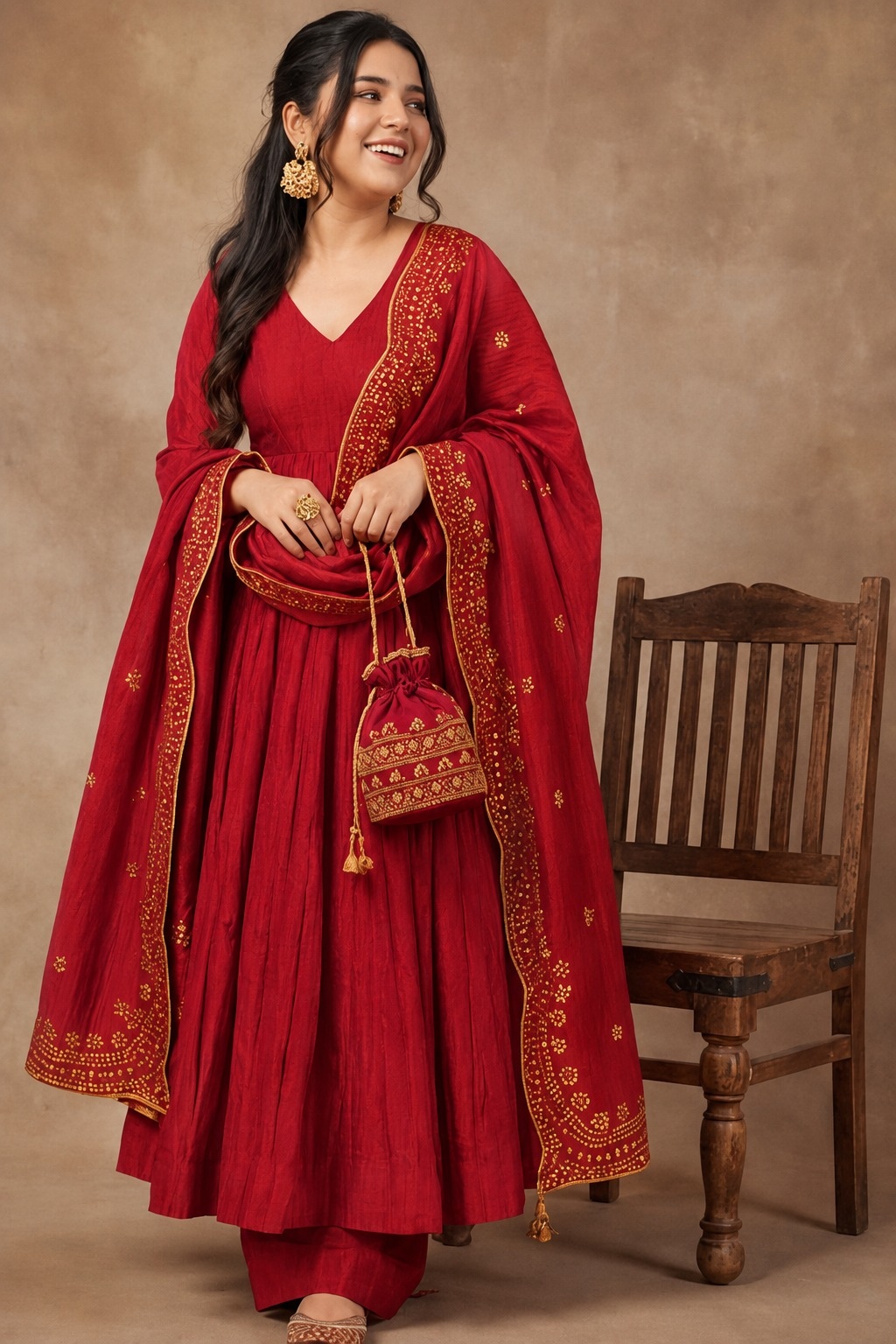 Rust Foil Printed Kum Kum Anarkali Suit