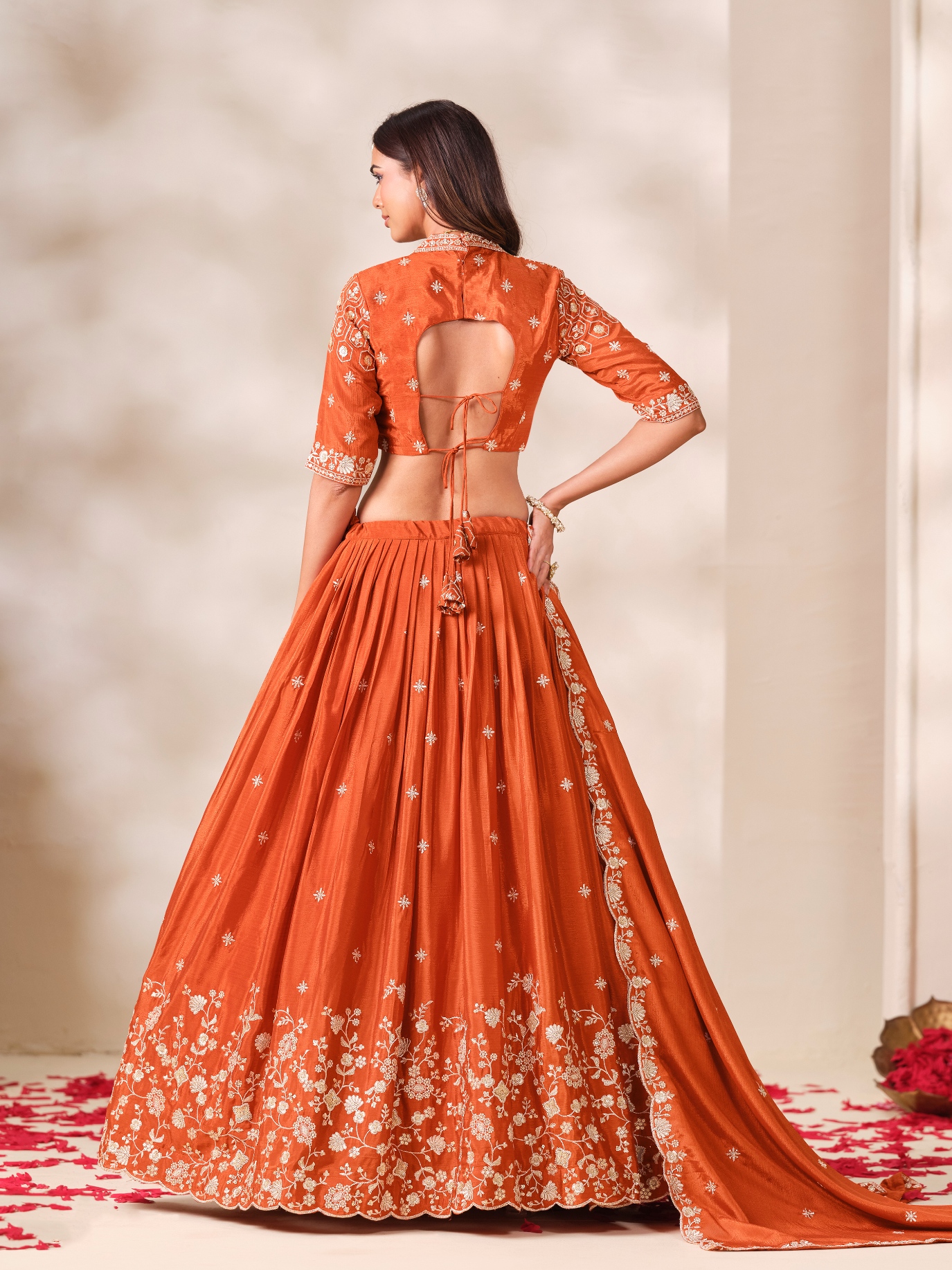 Rust Geometric Designer Embroidery Chinon Lehenga Choli — alternate view