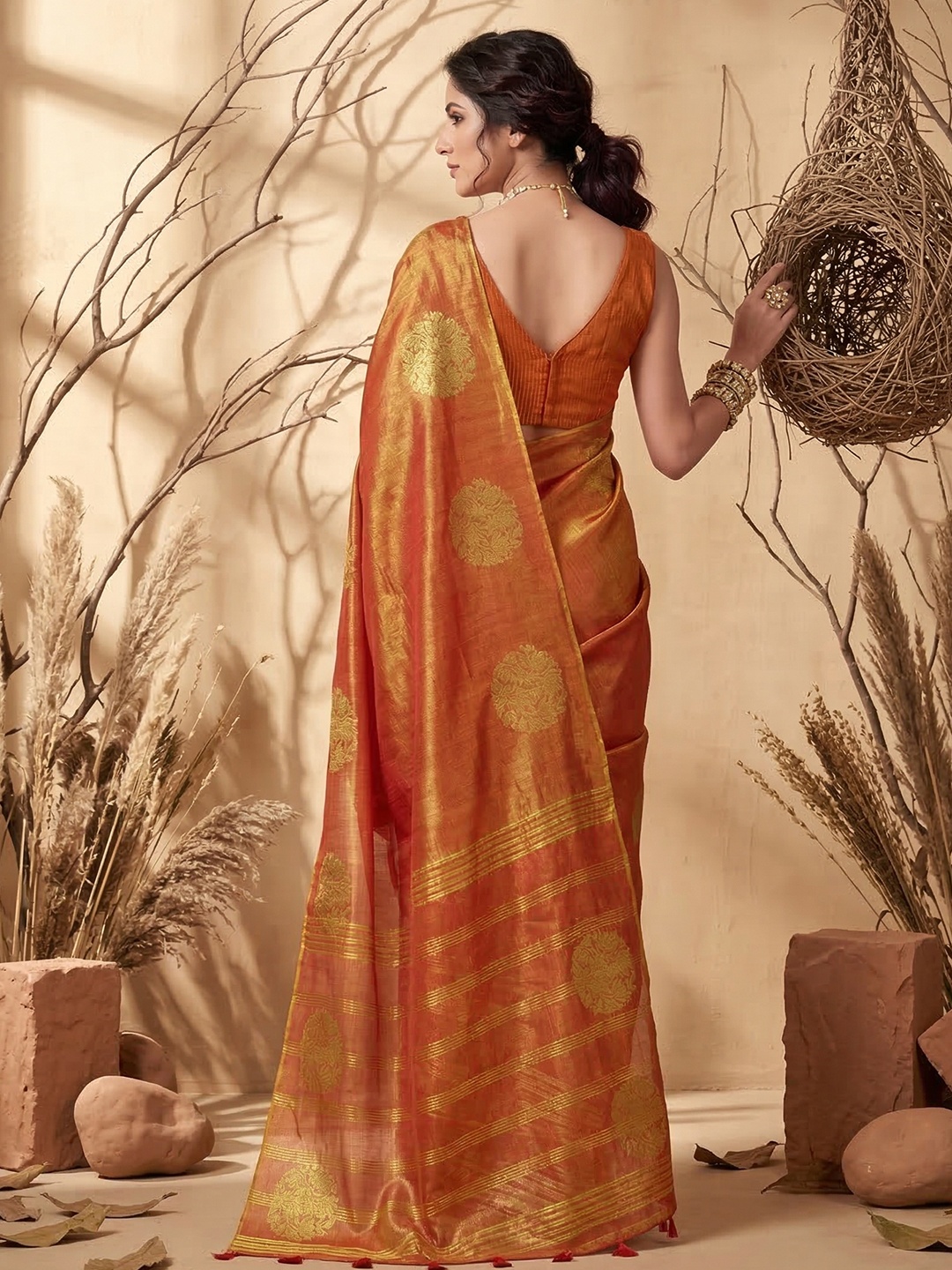 Rust Heritage Zari Tissue Silk Saree