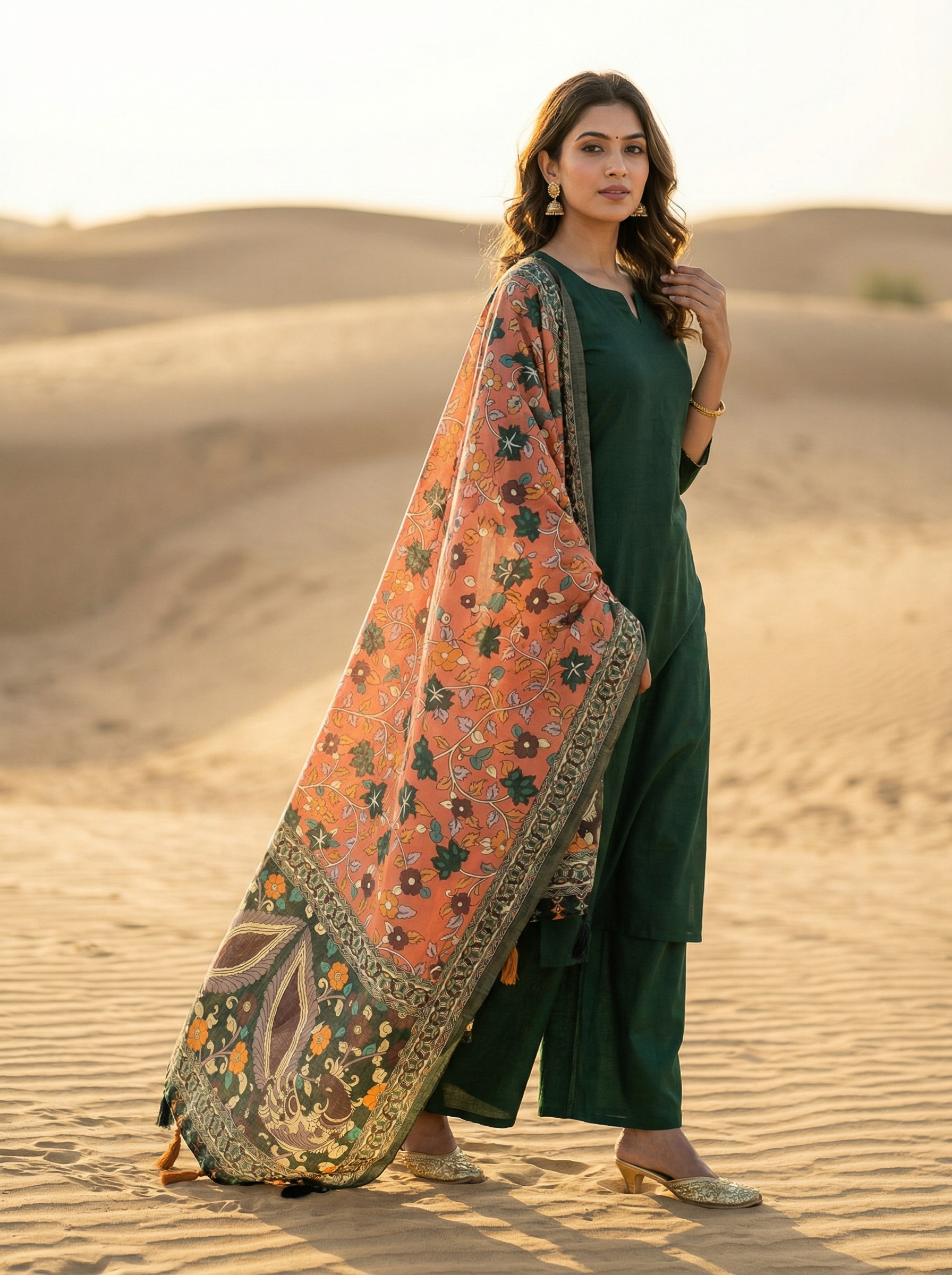 Rust Kalamkari Heritage Linen Silk Designer Dupatta — alternate view