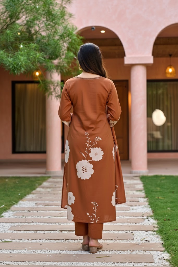 Rust Muslin Printed Readymade Suit — alternate view