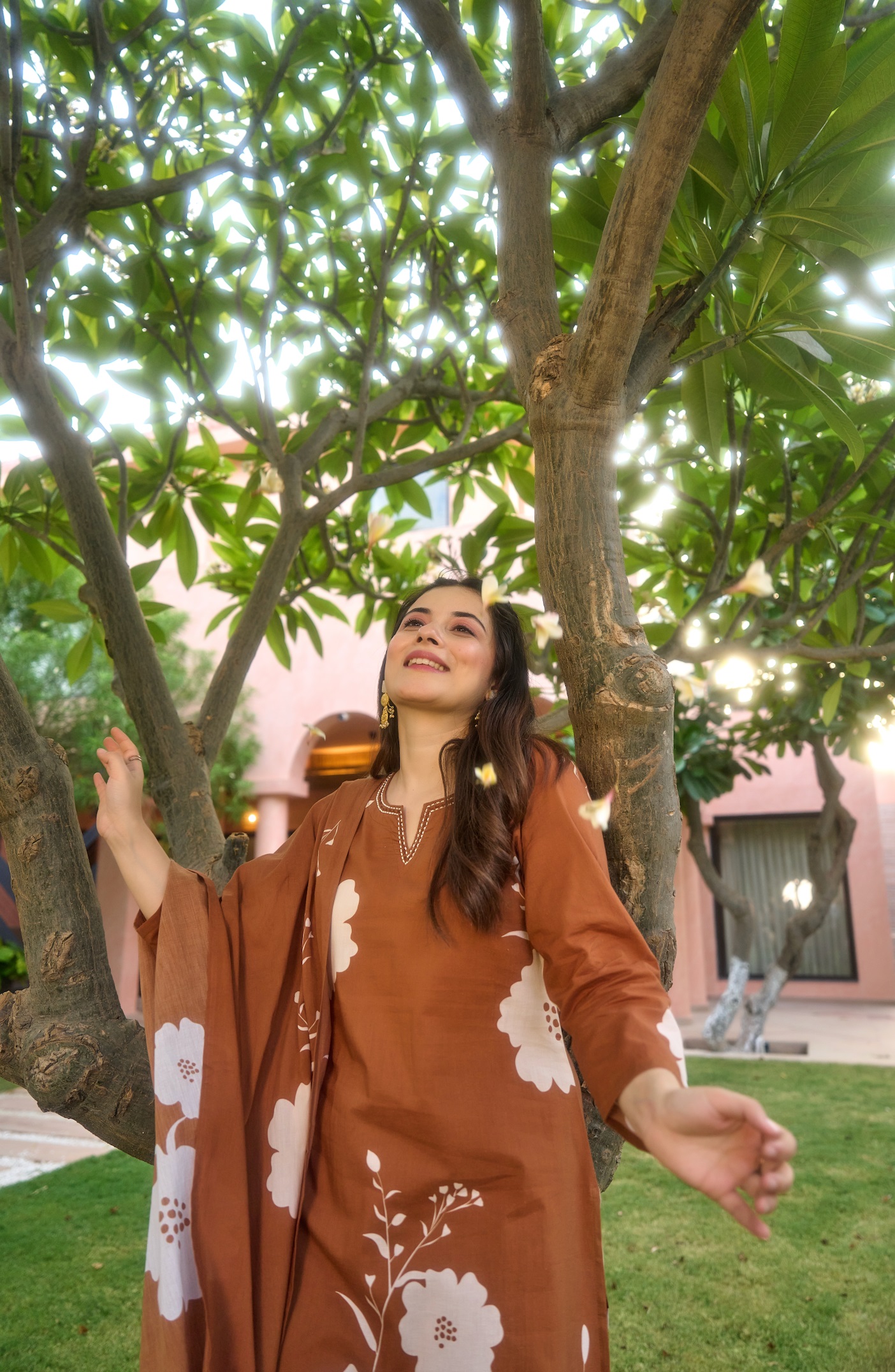 Rust Muslin Printed Readymade Suit