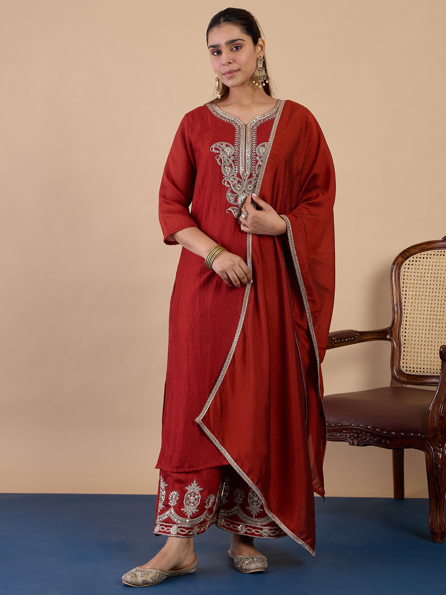 Rust Nazneen Embroidered Salwar Suit
