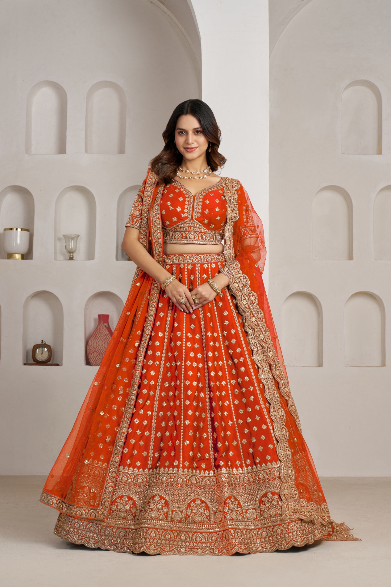 Rust Orange Festive Bridal Lehenga Choli
