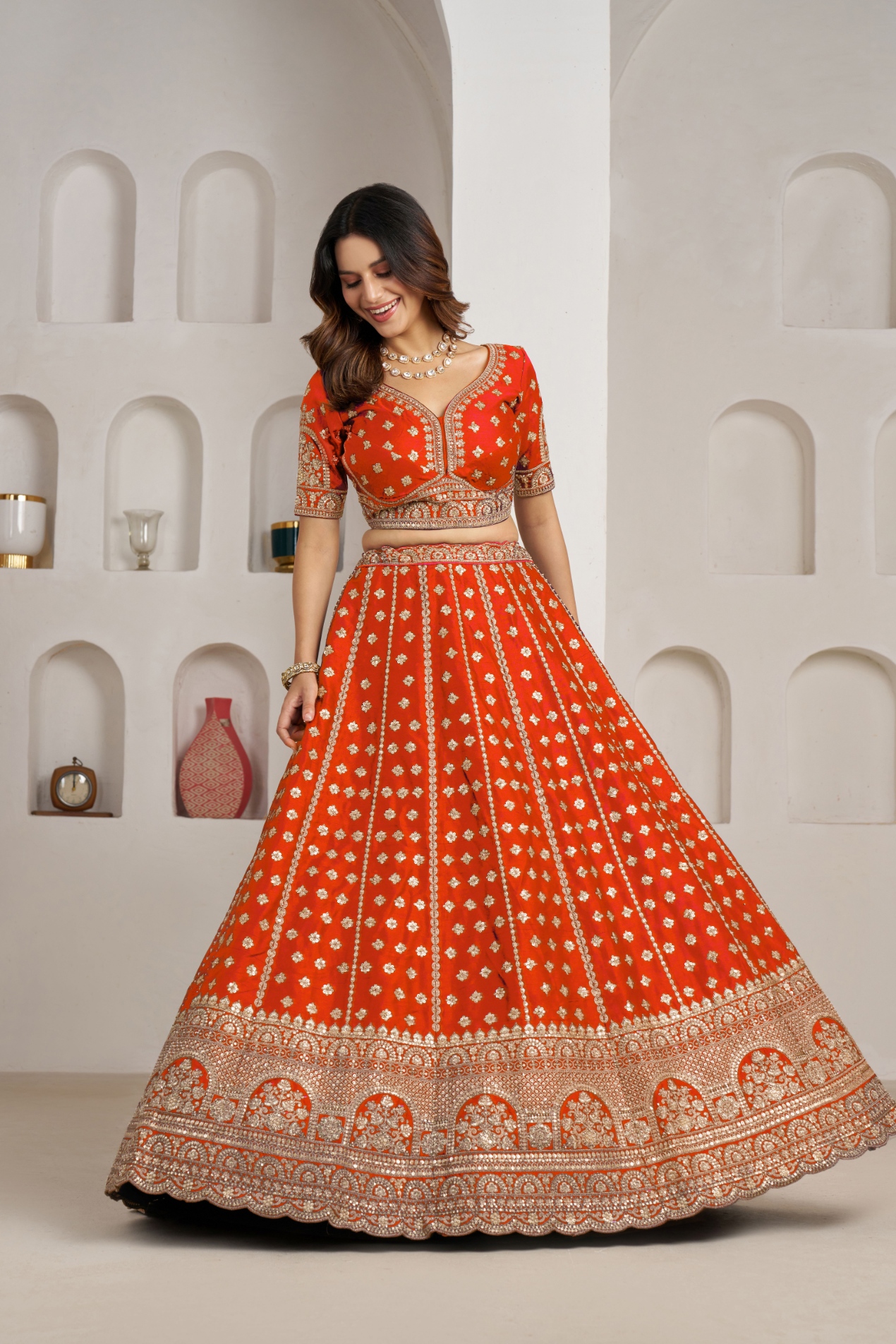 Rust Orange Festive Bridal Lehenga Choli