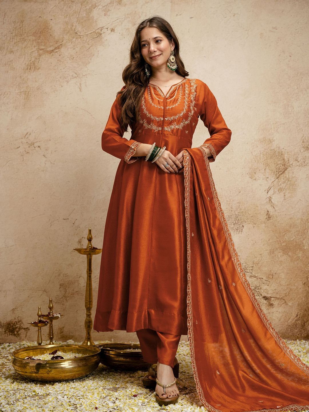 Rust Printed Magic Cotton Salwar Suit