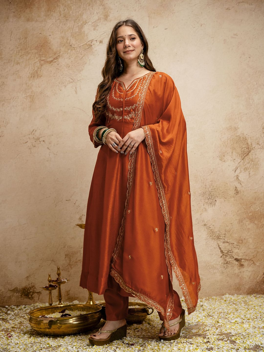 Rust Printed Magic Cotton Salwar Suit