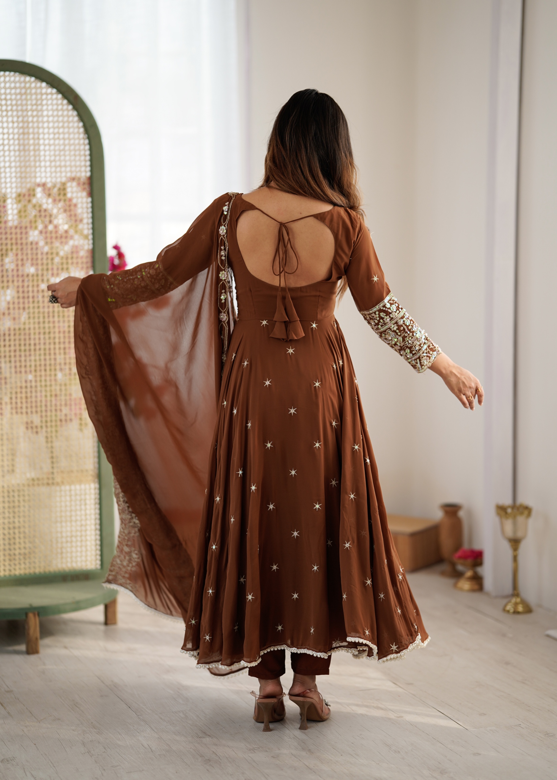 Rust Rainbow Sequins Anarkali Suit — alternate view