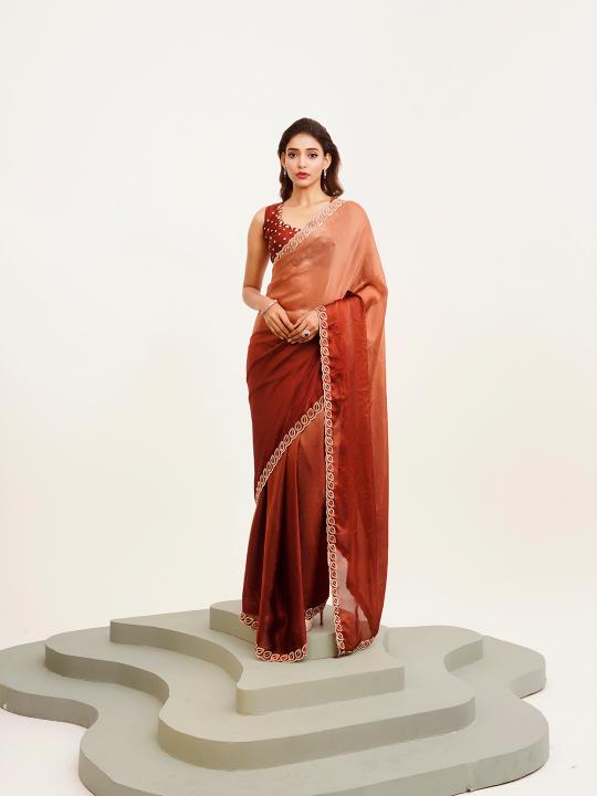 Rust Satin Saree