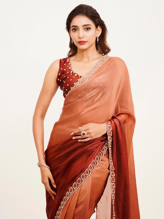 Rust Satin Saree