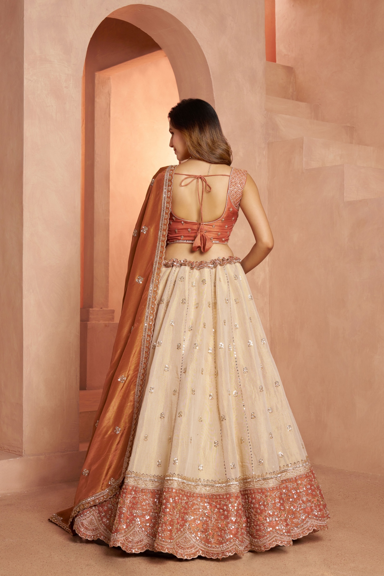 Rust Temple Kanjivaram Lehenga Choli — alternate view