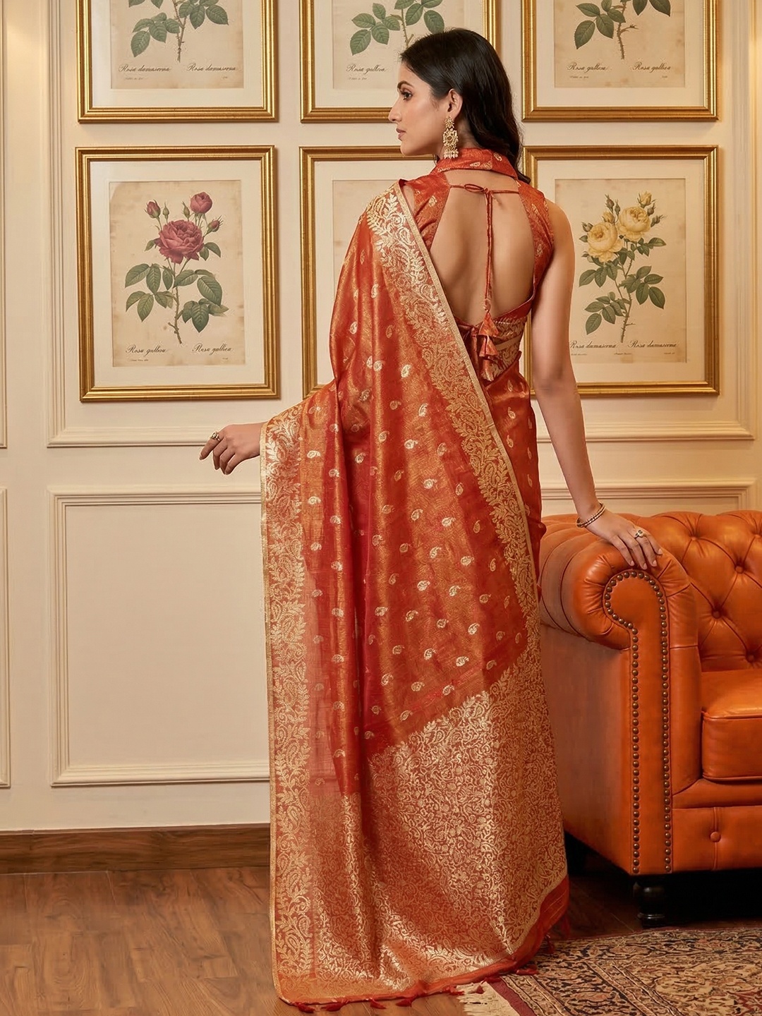 Rust Tissue Silk Woven Designer Saree — alternate view