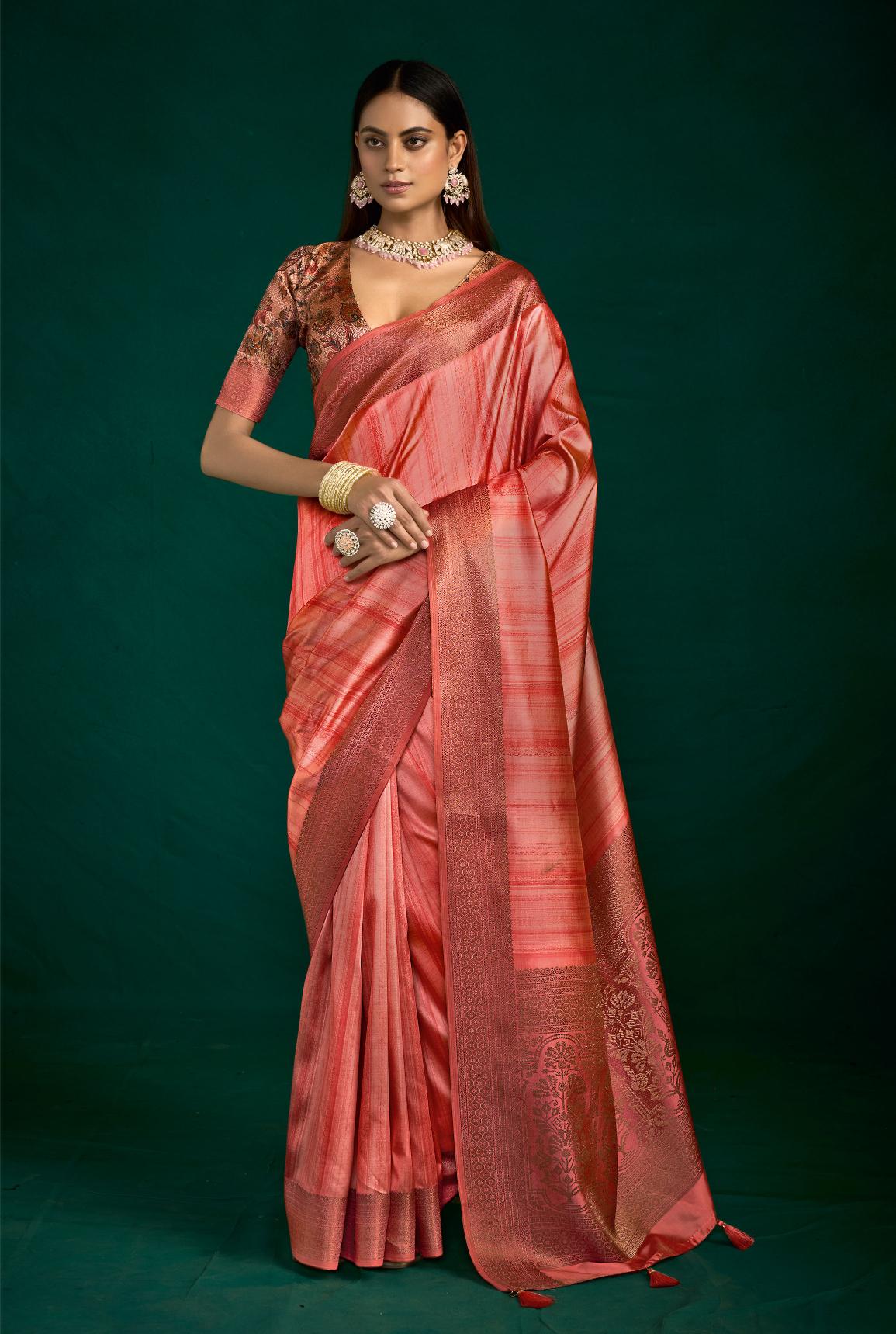 Rust Tussar Silk Saree