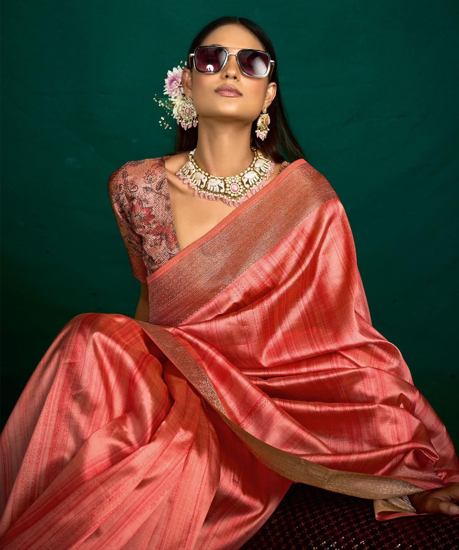 Rust Tussar Silk Saree