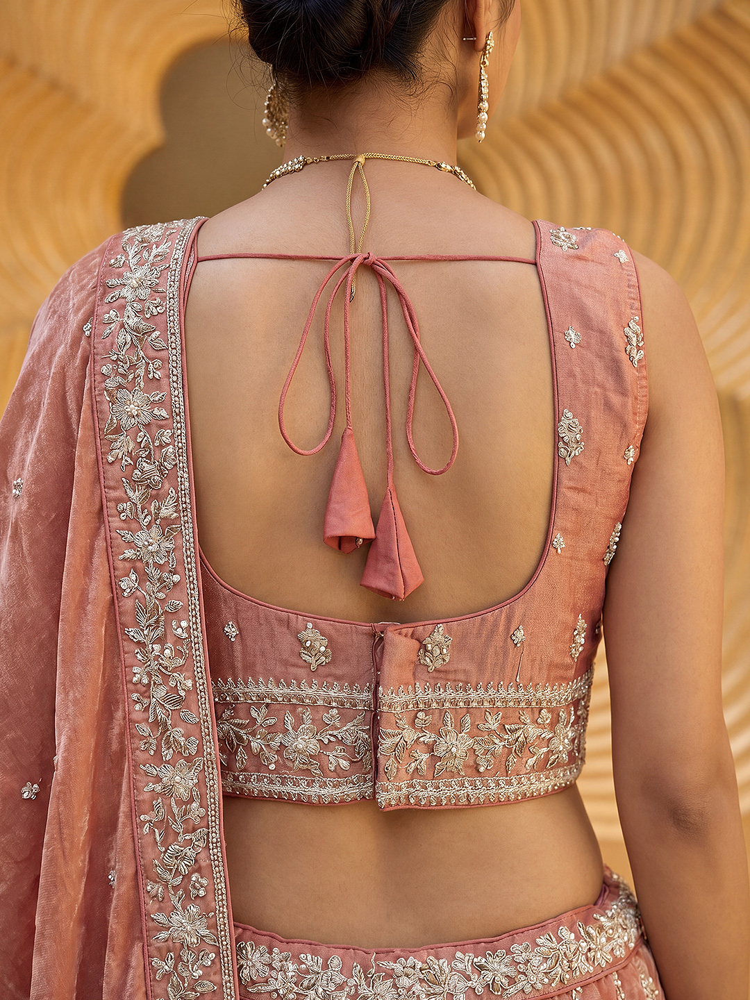 Rust Vertical Floral Sequin Chiffon Lehenga Choli — alternate view